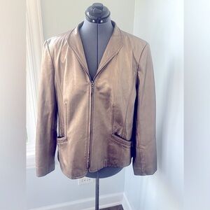 Bernardo Vintage Sz XL Copper Bronze Metallic Leather Blazer Moto Jacket Y2K